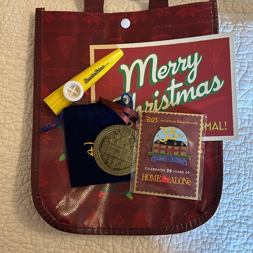 Set of Goodies from 35th anniversary Home Alone D23 event (ornament, pin, kazoo)
